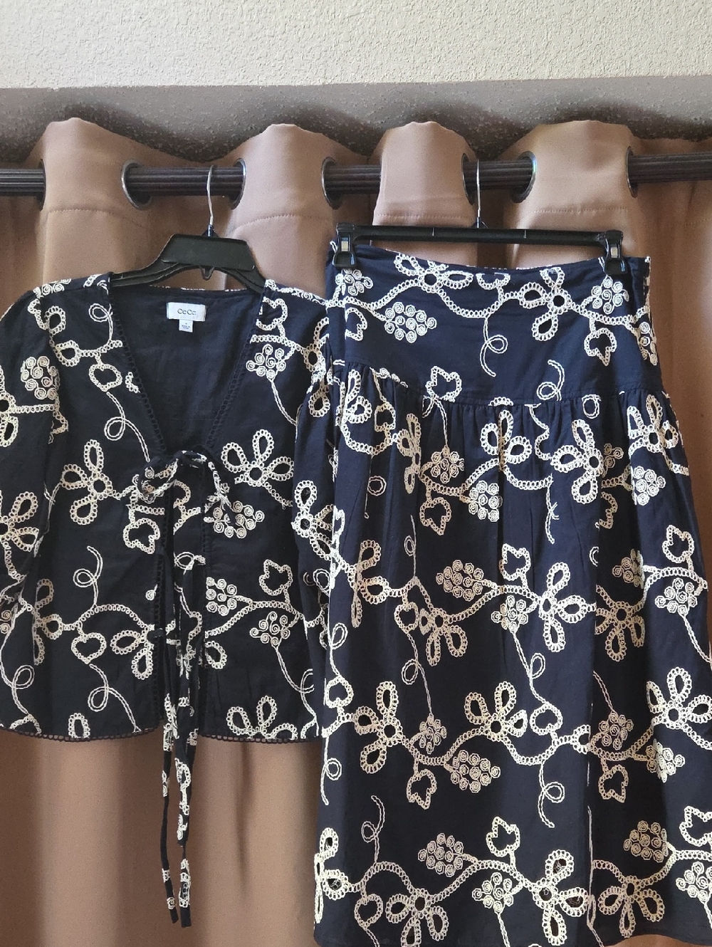 CeCe Navy and Cream Blouse And A-Line Skirt Set